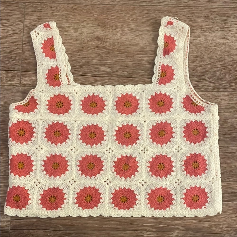 Rebellion Pink Cropped Boxy Crochet Tank Top